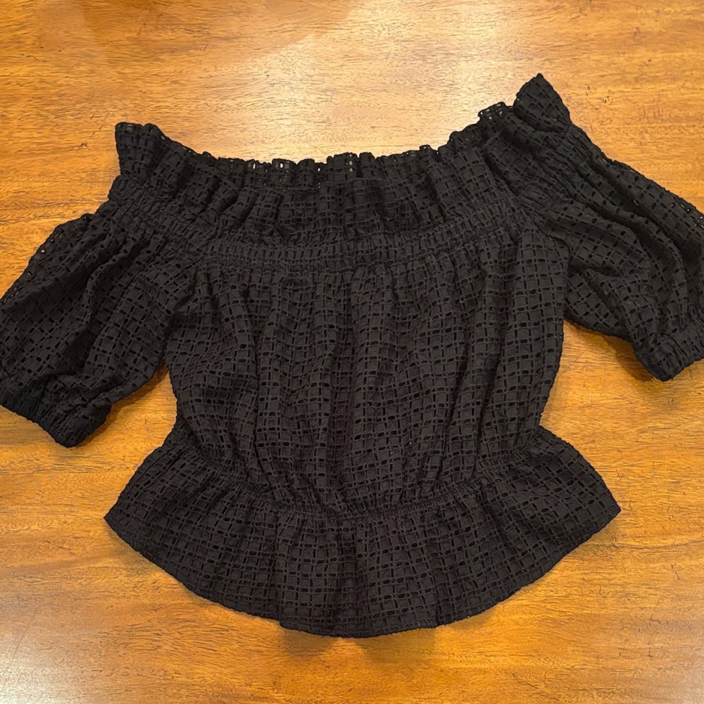 Express Black Crochet Off-Shoulder Blouse